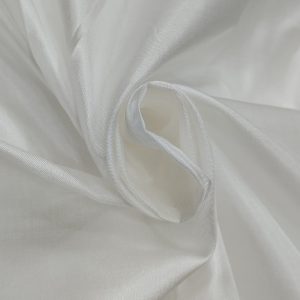 White Habutai 50 gram fabric with smooth glossy texture arranged in elegant swirl folds.